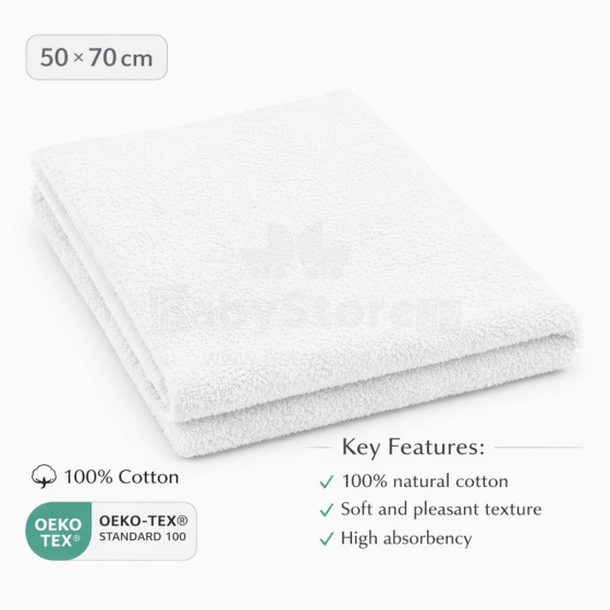 Bebe Basic Cotton Baby Towel  Art.288857 White Cotton frote towel 50x70cm (100% cotton)