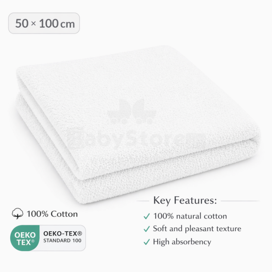 Bebe Basic Cotton Baby Towel  Art.288858 White Cotton frote towel 50x100cm (100% cotton)