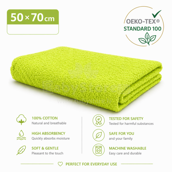 Bebe Basic Cotton Baby Towel  Art.288860 Light Green  Cotton frote towel 50x70 cm (100% cotton)