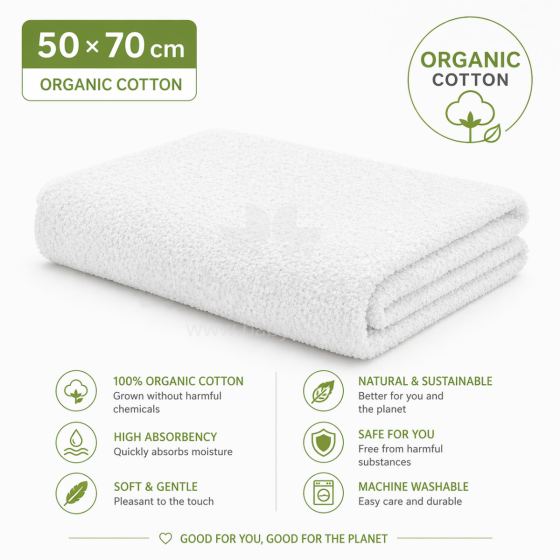 Bebe Basic Organic Cotton Baby Towel  Art.288861 White  Cotton frote towel 50x70cm (100% cotton)