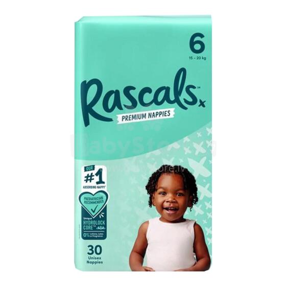 RASCALS diapers, size 6, 15-20 kg., 30 pcs.