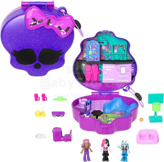 Polly Pocket x Monster High pārnēsājamais komplekts – skolas pasaule ar 3 mini lellēm
