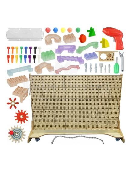 MASTERKIDZ Freestanding STEM Wall Board 166 x 125 cm + Accessories Pegs Gears Blocks Tools Ball Track