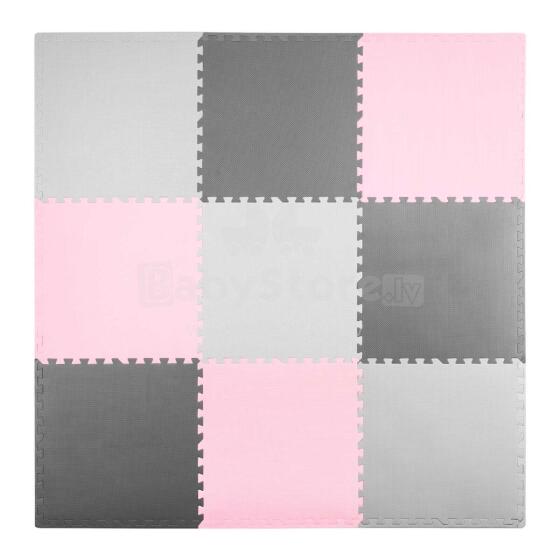 Foam mat puzzle 180x180cm 9 pieces gray pink