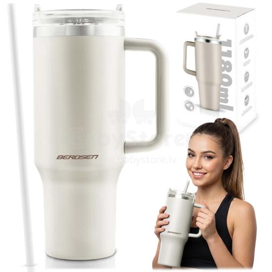 Vacuum thermos mug with straw 1180 ml Berdsen cream