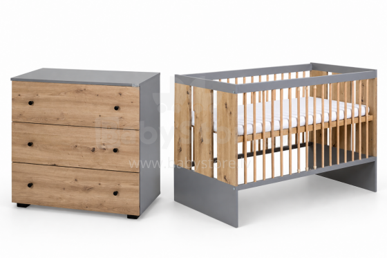 Klups Pauline Art.290267 Graphite/Oak Komplekts:gulta ar aizsargmalu  120x60+kumode