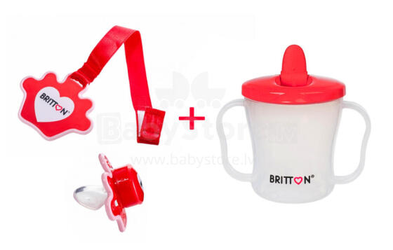 Britton Set Art.B1523+B1509 Feeding set: training cup 200 ml + silicone soother with holder 3–6 m