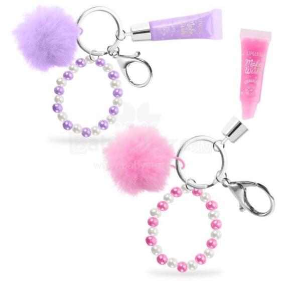 Make a Wish - Pom-pom key ring incl. wrist strap & lip gloss 10 ml, 2 assorted
