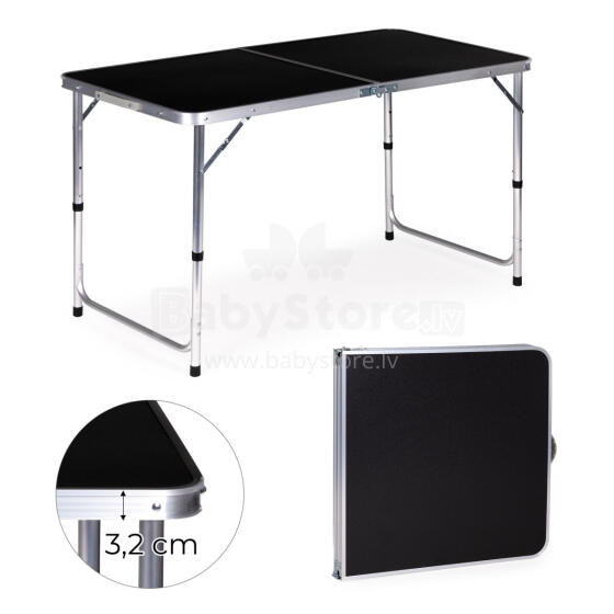 Tourist table, foldable camping table, black top, 120x60 cm, MultiGarden