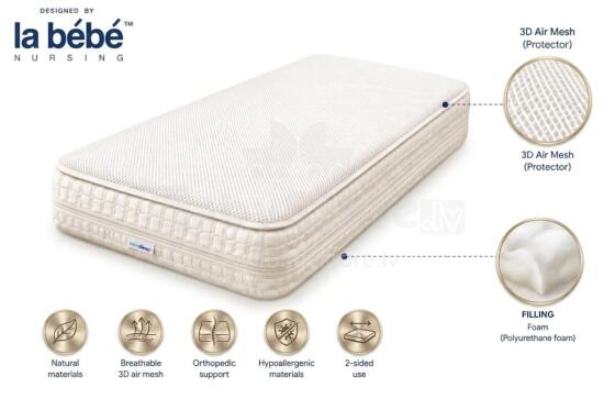 La Bebe™ Aerosleep Kind Pack 2-in-1 Art.290487 White matracis +matrača pārvalks/pārklājs ar 3D sietu 120x60 cm