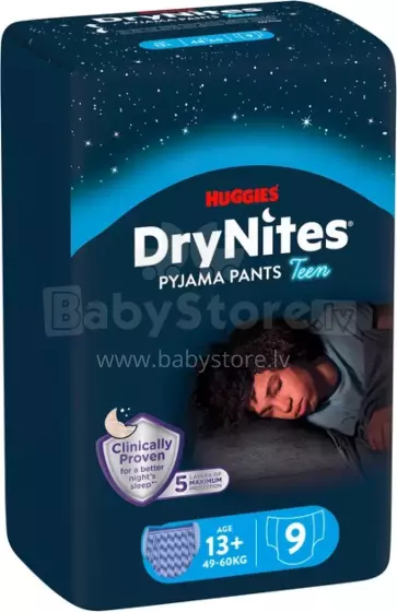 Huggies Dry Nites Boy Art.290791 biksītes zēniem (13+ gadi)  48-60 kg,9 gab