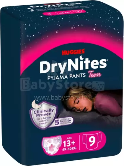Huggies Dry Nites Girls Art.290792 Tрусики-подгузник   для девочек 13+ лет,48-60 кг,9 шт