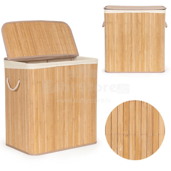 Bamboo laundry basket 150l with 3 compartments and lid, ModernHome