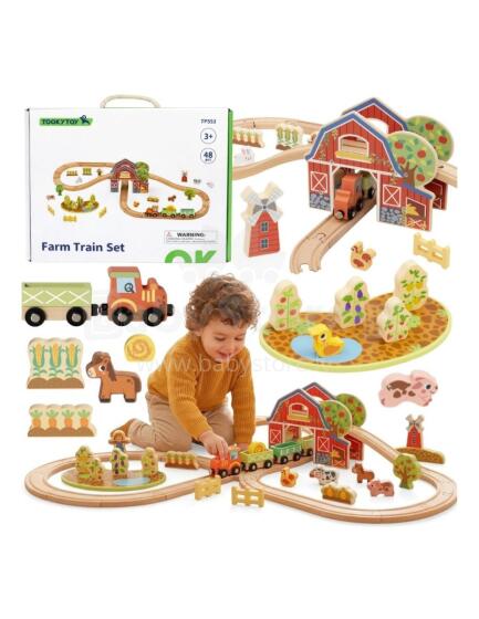 TOOKY TOY Wooden Farm Train Set 48 pcs