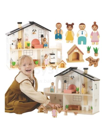 Деревянный домик для кукол TOOKY TOY с аксессуарами и семьей 20 предметов.