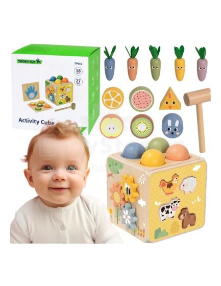 TOOKY TOY Wooden Spring Educational Cube 5in1