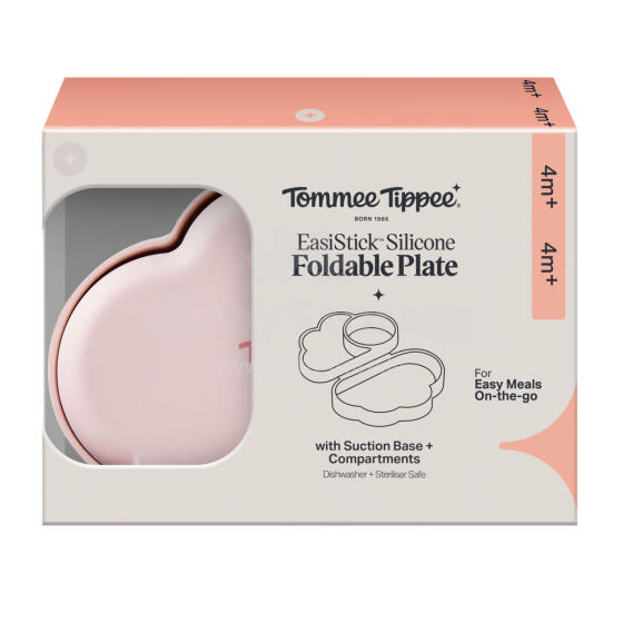 TOMMEE TIPPEE Silicone Foldable Plate with Suction Base and Compartments, 448743