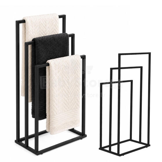 Freestanding metal towel rack with 3 arms, black, ModernHome