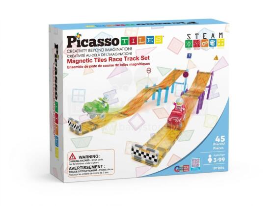 PICASSO TILES Magnetic Construction Set Racing Track Set 45 pcs, PTR04