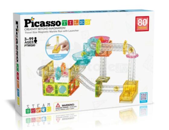 PICASSO TILES Magnetic Construction Set Marble Run 80 pcs, PTMG80