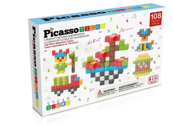 PICASSO TILES Magnetic Construction Set Magnetic Cubes 108 pcs, PMC108