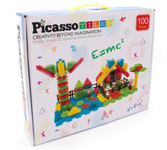 PICASSO TILES Magnetic Construction Set Hedgehog Blocks Safari 100 pcs, PTB100-SAFARI