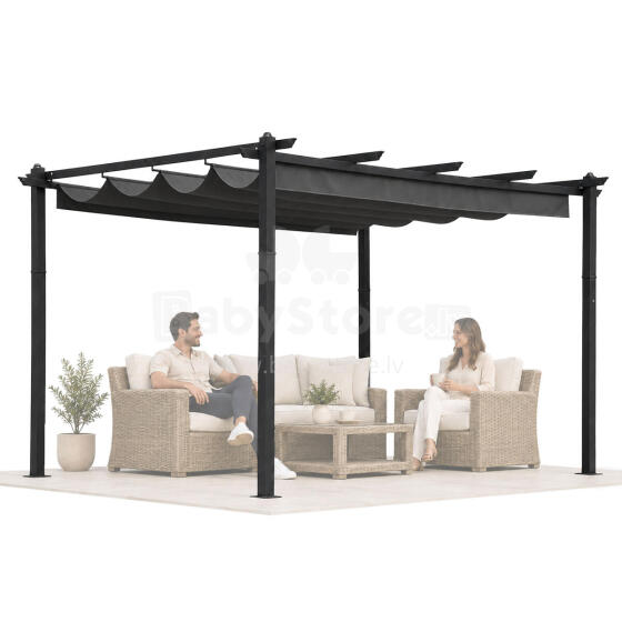 Dārza pergola terasei 3x4 m tērauda nojume pelēka MultiGarden