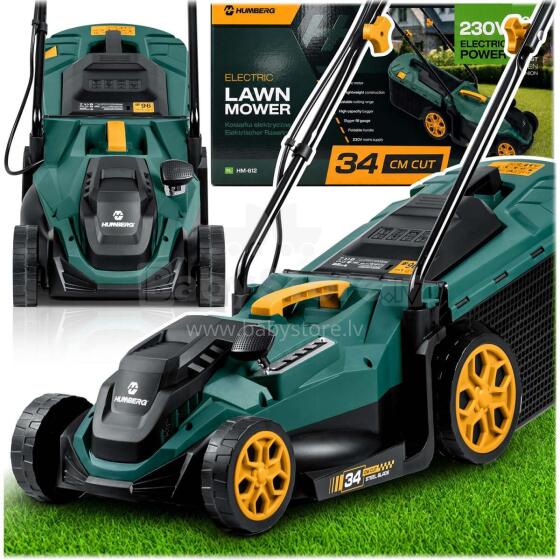 Lightweight Strong Electric Lawn Mower with Adjustment 1400W 34cm Humberg HM-612
