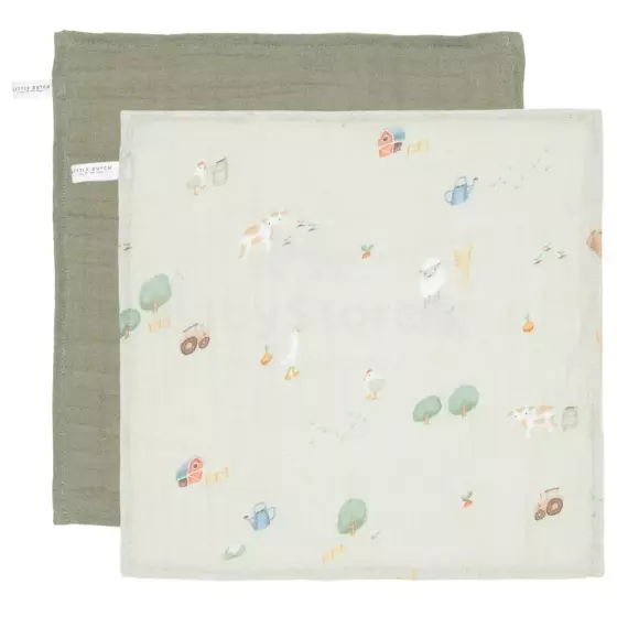 Little Dutch Facecloths Art.TE51714022 Little Farm Green  Natural multifunctional pads, 2 pcs. (26x26 cm)