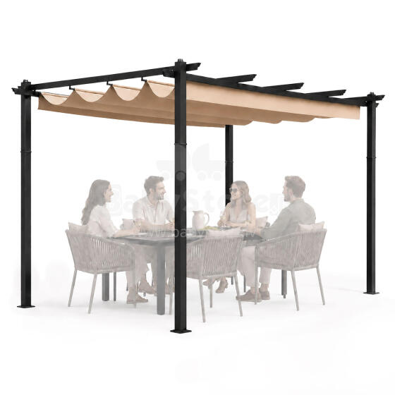 Dārza terases pergola 3x4 m, tērauds, nojumes segums, bēšs, MultiGarden