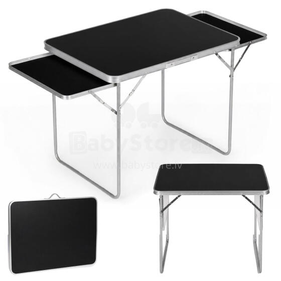 Ceļojumu galds 120x60 cm salokāms koferī 2 plaukti melns MultiGarden