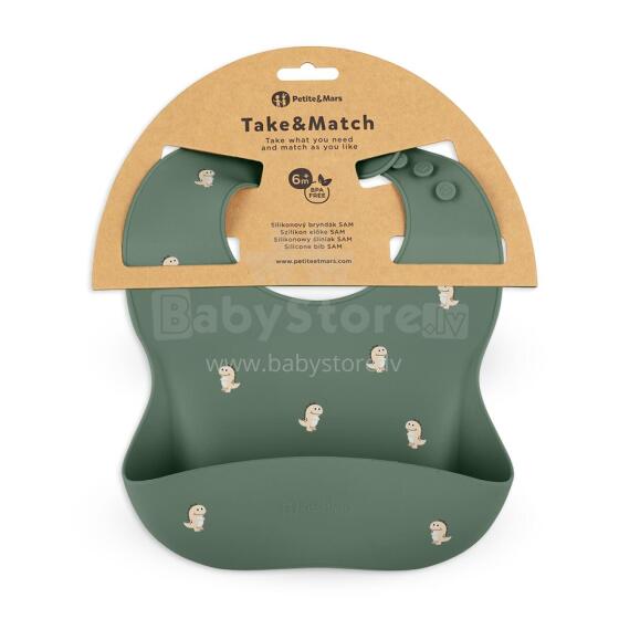 PETITE&MARS 706717 Silicone Bib Take & Match Green Dinos 6m+