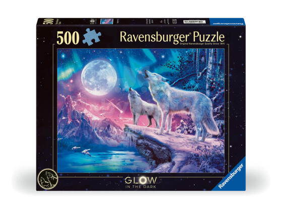 Ravensburger Spīdīgais Puzlis 500 Gabali: Vilki Ziemeļgaismas