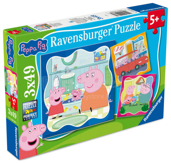 Ravensburger puzle 3x49 gabali: Peppa Cūka ar ģimeni