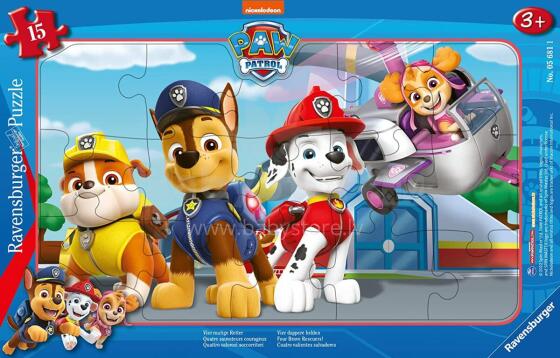 Ravensburger Frame Puzzle 15 pc Paw Patrol Four brave defenders