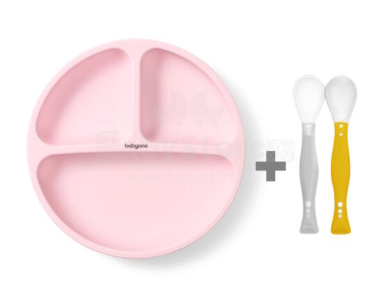 Silikona šķīvis 1482/02 pink+elastīgas karotes 1066 DĀVANA!