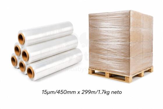 Bebe Basic Stretch 15µm/450mm x 299m Art.294758 caurspīdīga palešu plēve ruļlis 2.99 x45