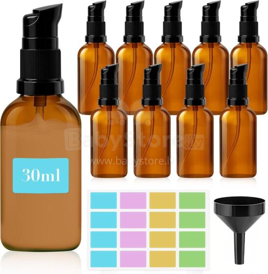 Empty Glass Bottles Brown with Sticker Funnel Art.294984   stikla pudele ar uzlīmes piltuvi un dozatoru,30ml,1gab