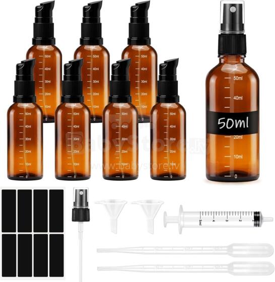 Empty Glass Bottles Brown with Sticker Funnel Art.294985   Amber Glass Lotion Bottles with Pump Dispenser,50ml,1 psc