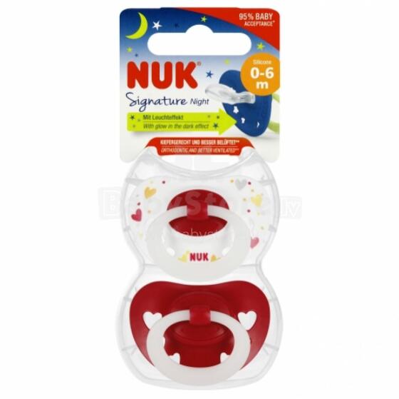 NUK 175270 Pacifier 2 pcs. 0-6m signature NIGHT red