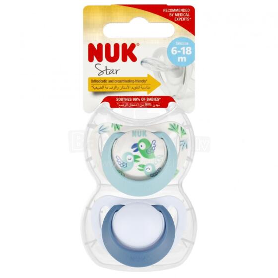 NUK 736726 Soothing Pacifier 2 pcs 6-18m STAR blue/white