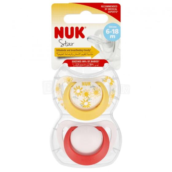 NUK 736726 Pacifier 2 pcs. 6-18m STAR yellow/pink