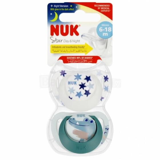 NUK 736727 Soothing Pacifier 2 pcs 6-18m Star D&N green/white
