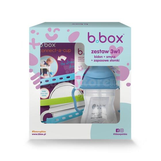B.BOX 63006 Starter Set 3in1 - Bottle with Straw 240ml Blueberry + Lanyard Ocean Breeze + Spare Straws