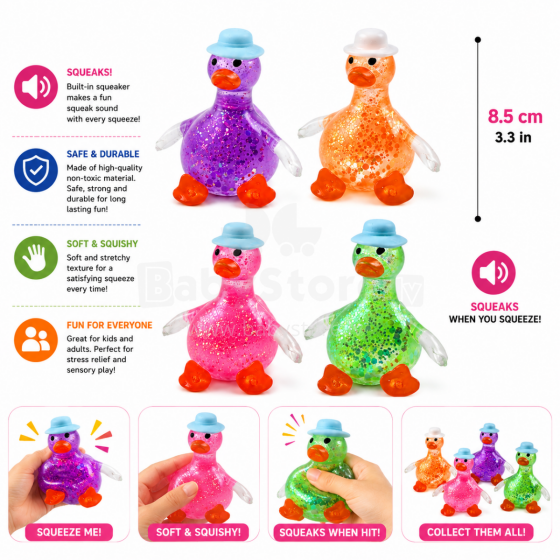 I-Toys Duck Squishy Antistress Art.295916  Игрушка-антистресс «Утёнок» с блёстками и пищалкой(сквиши)
