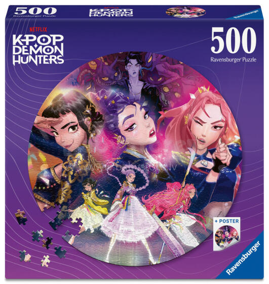 Ravensburger puzle 500 gab. KPop Demon Hunters ar plakātu: faniem!
