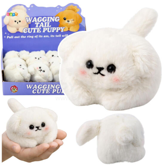 Plush White Dog with Wagging Tail and Squeaking Sounds Keychain 9 cm