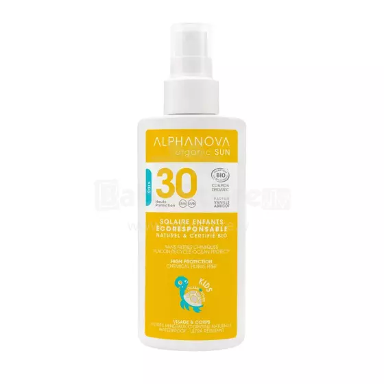 Alphanova Sun Art.296445  organic vanilla-apricot scented waterproof mineral sunscreen for children SPF30, 125 ml