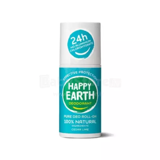 Happy Earth Roll-On Art.296504 100% natural refreshing lime and cedar scent roll-on deodorant, 75ml