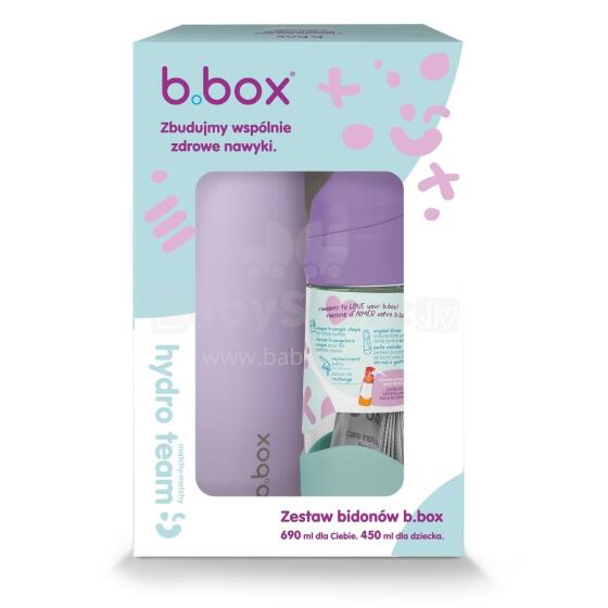 Hydro Team Set: 690 ml Lilac Love Insulated Bottle + 450 ml Lilac Pop Tritan Water Bottle with Straw, b.box